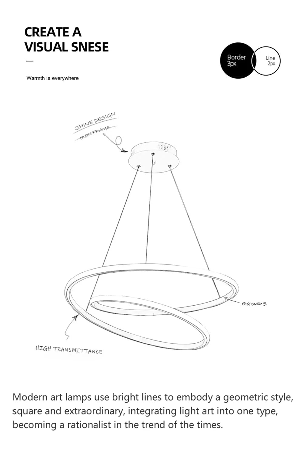 Nordische LED-Hängeleuchte Minimalistisches Doppelring-Design in Schwarz und Weiß Hauptlicht für Wohnzimmer Schlafzimmer Esszimmer Villa