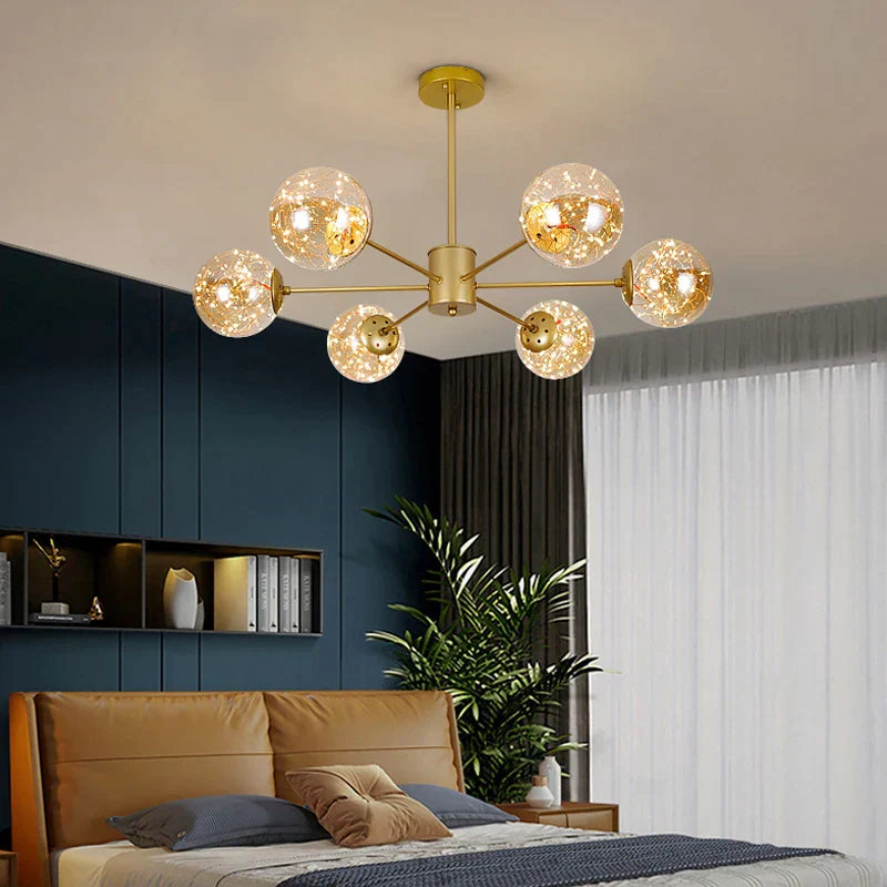 DecorBites™ Gold Star Glass Ball Pendant Light: Modern Nordic LED Chandelier for Home Décor