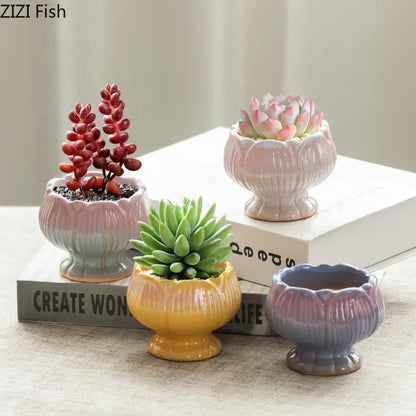 DecorBites™ Lotus Flower Ceramic Vase: Small Plant Pots for Table Decoration and Room Aesthetic