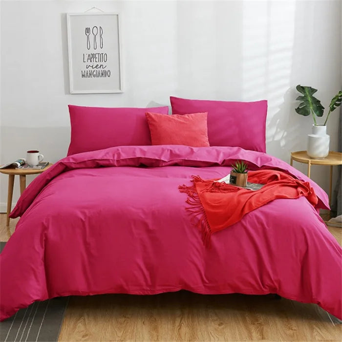 DecorBites™ Cotton 4pcs Bedding Set Double Queen Solid Color Duvet Cover Flat Bed Sheet