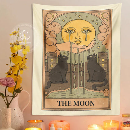 Moon Cat Tarot Wall Hanging - Decobites Mystical Room Decor