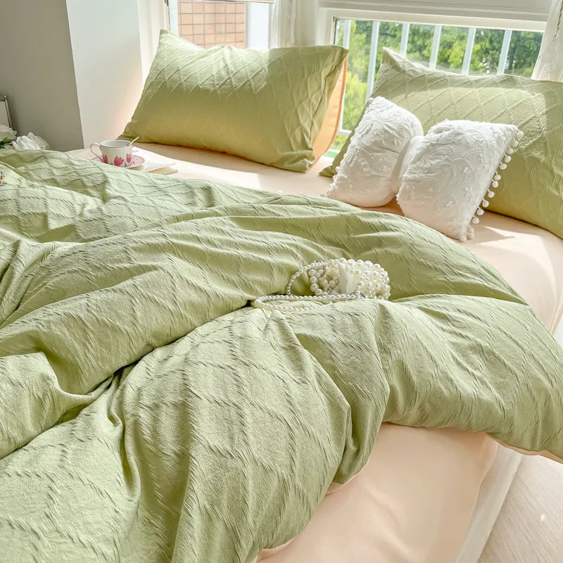 DecorBites™ Diamond Grid Jacquard Bedding Sets: Cooling, Soft Duvet Cover for Summer & Autumn