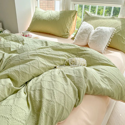 DecorBites™ Diamond Grid Jacquard Bedding Sets: Cooling, Soft Duvet Cover for Summer & Autumn