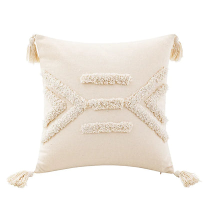 Funda de cojín DecorBites™ con diseño geométrico capitoné, color beige, estilo patchwork, estilo wabi-sabi.