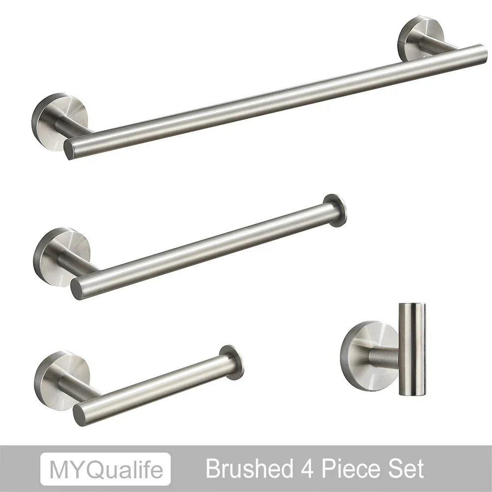 DecorBites™ Brushed Gold Bathroom Hardware Set: Towel Bar, Paper Holder, Robe Hook