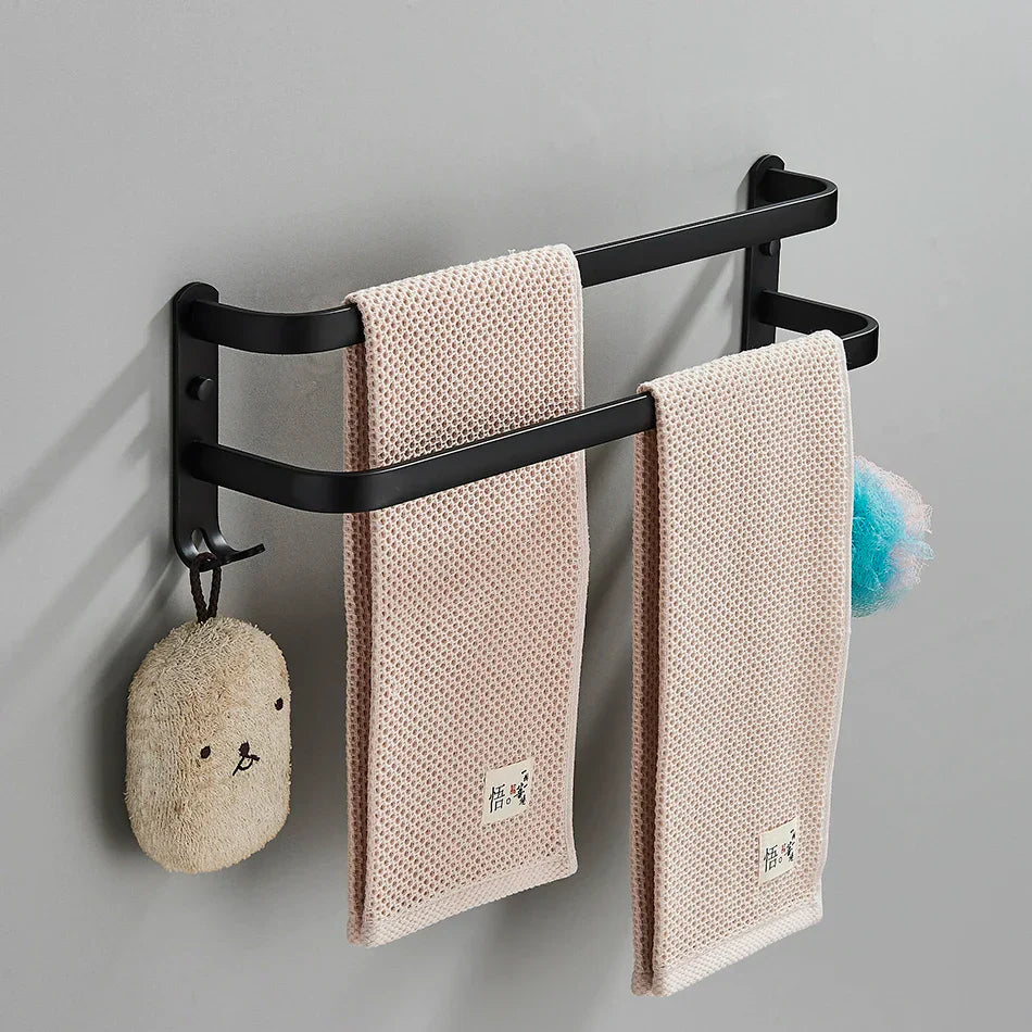 Toallero de aluminio DecorBites™ para baño con gancho, colgador de ropa de pared de varios niveles