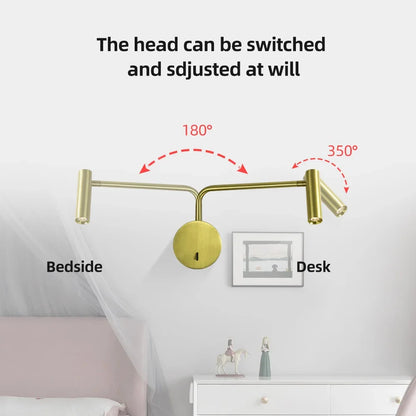 Aplique de pared LED dorado DecorBites™ de 9 W con interruptor para interiores, dormitorio o sala de estar.