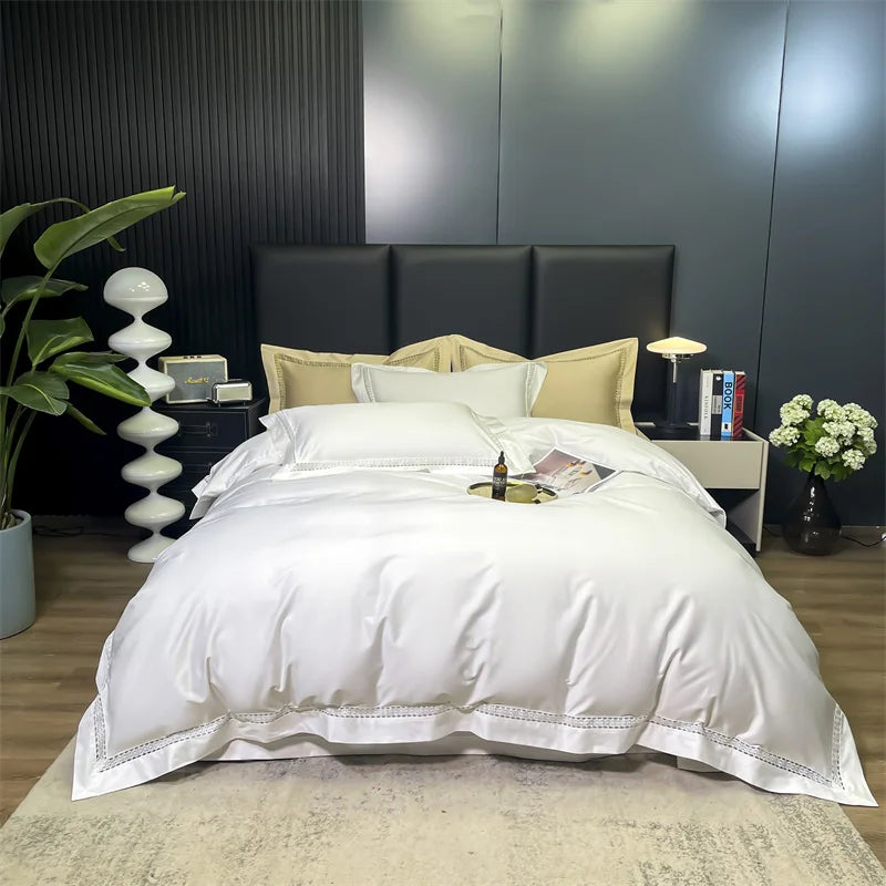 Decobites Soft Silky Egyptian Cotton White Bedding Set with Luxury Wide Edge