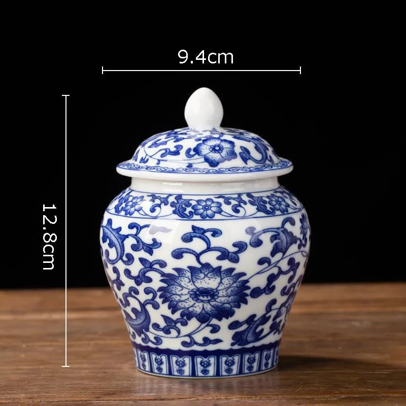 DecorBites™ Blue White Porcelain Tea Canister Organizer Box Coffee Container Caddy Jar