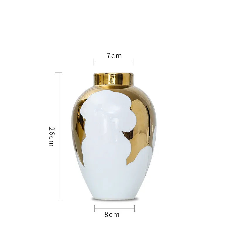DecorBites™ Gold & White Ceramic Vase for Stylish Home Décor and Flower Display