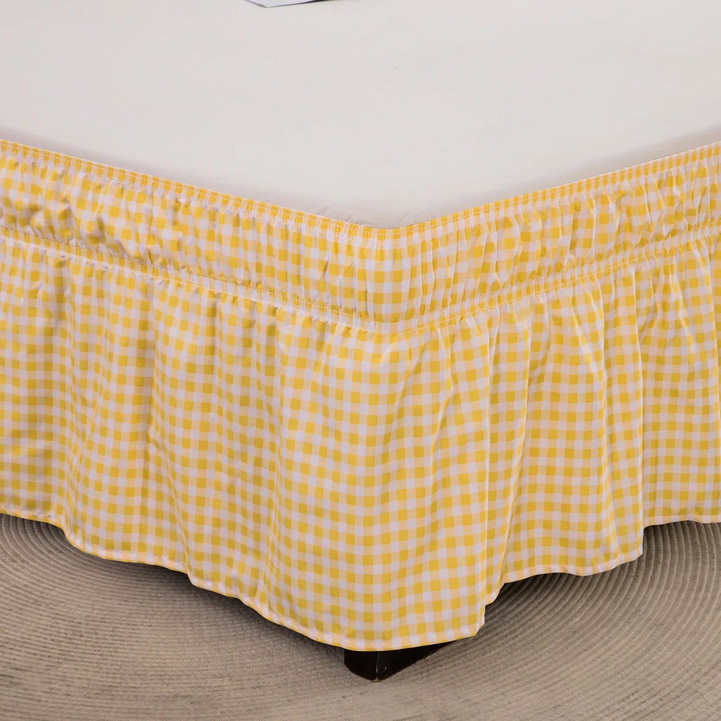 DecorBites™ Elastic Band Diamond Lattice Ruffled Bed Skirt for Queen Size Mattress