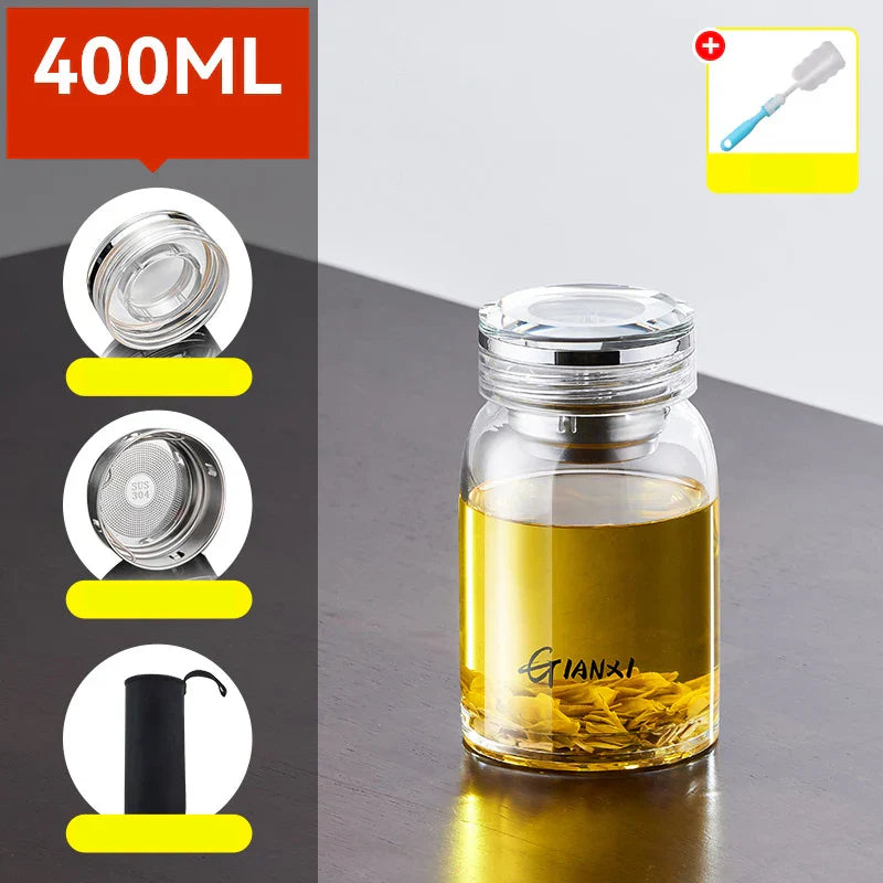 DecorBites™ Glass Tea Bottle with Strainer and Lid