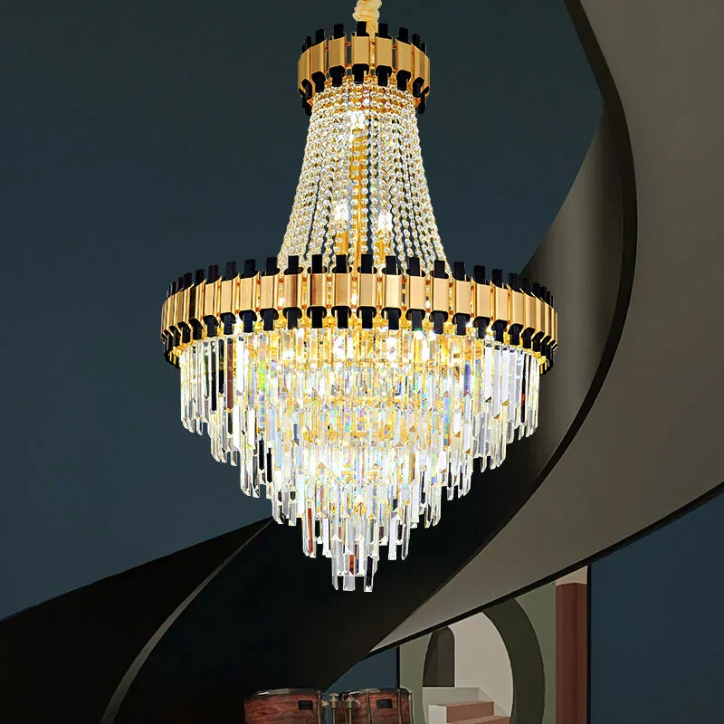 DecorBites™ Crystal Chandelier for Duplex Villa Living Room with Intelligent Dimming
