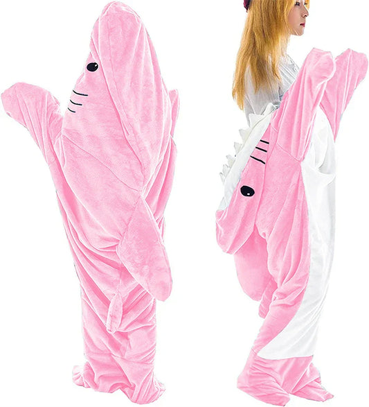 Manta Cozy Shark de DecorBites™: Pijama tipo saco de dormir de franela suave, gruesa y cálida.