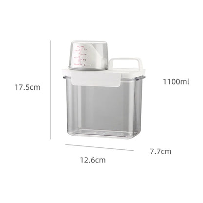 DecorBites™ Laundry Powder Dispenser Container with Measuring Cup - Transparent Storage Jar