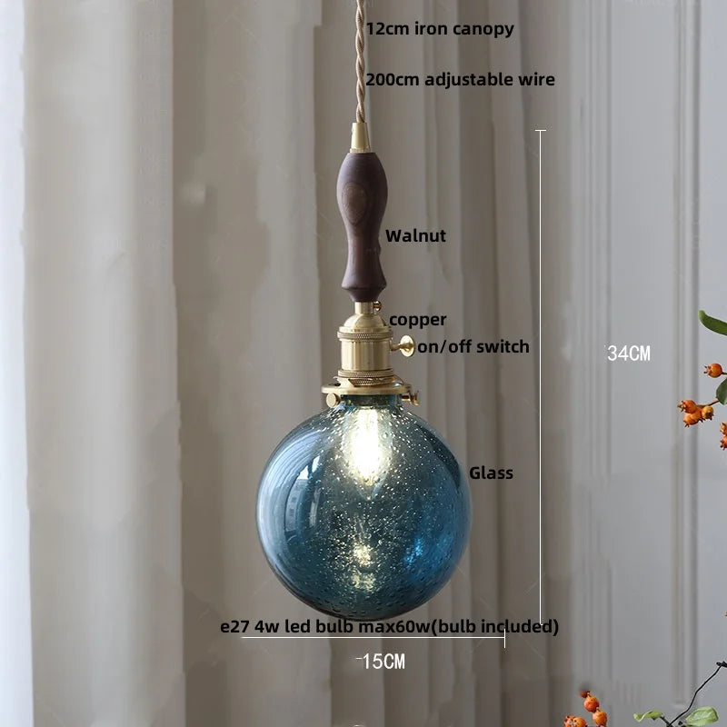 Lámpara colgante LED Glabe de DecorBites™, madera de nogal y cobre, moderna.