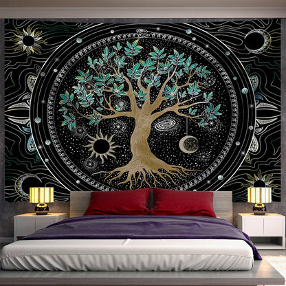 DecorBites™ Green Life Tree Tapestry Wall Hanging for Hippie Aesthetics Room Decor