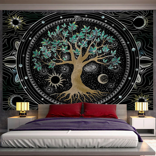 DecorBites™ Green Life Tree Tapestry Wall Hanging for Hippie Aesthetics Room Decor