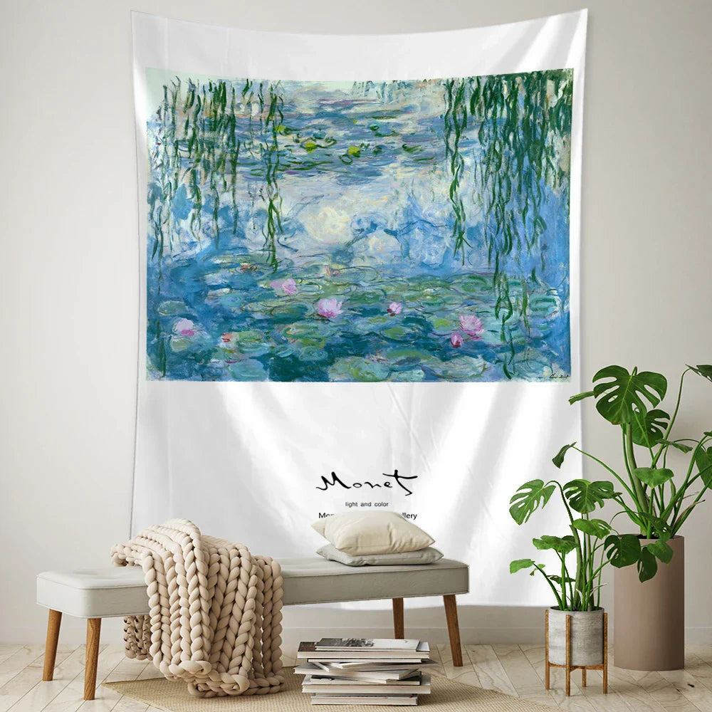 Water Lily Oil Painting Tapestry Wall Hanging for Home Decor by Decobites