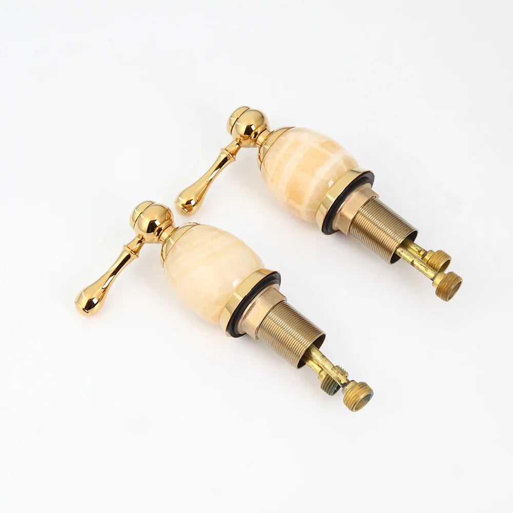 Grifo para bañera DecorBites™ chapado en oro con manijas de piedra de jade - Mezclador de latón macizo