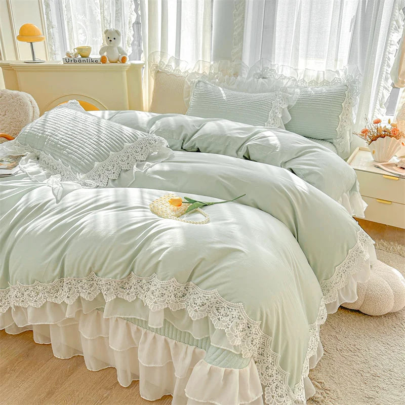 DecorBites™ Lace Ruffles Princess Style 100% Cotton Bedding Set