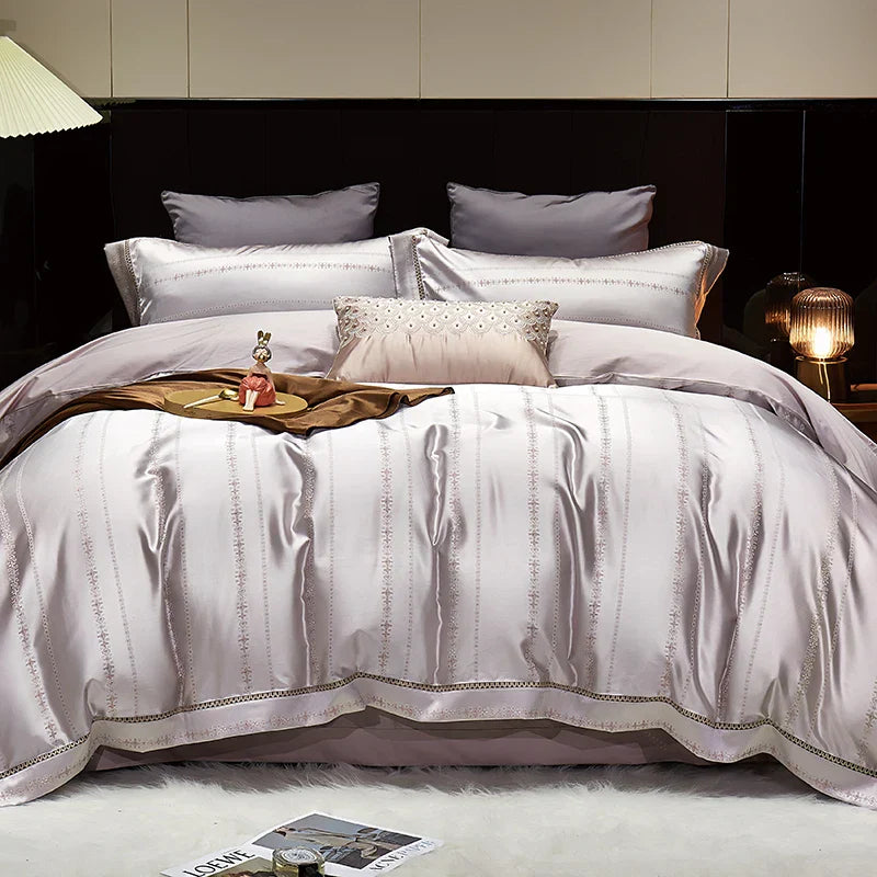 Decorbites™ Goldene Blätter Jacquard-Baumwoll-Bettwäsche-Set mit glatter ägyptischer Baumwoll-Daunenbettbezug