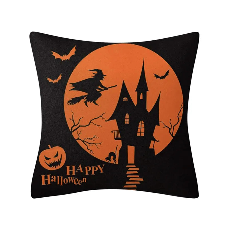 DecorBites™ Halloween Pumpkin Linen Cushion Cover Set for Home Sofa Bedroom Decor