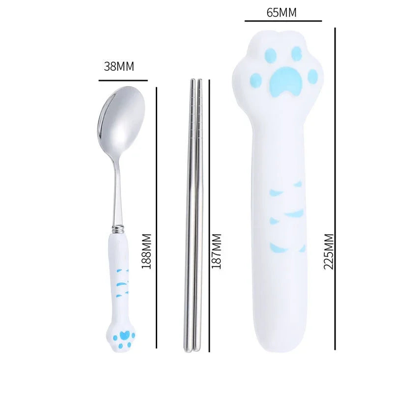 Juego de Cubiertos de Garra de Gato Kawaii™ Decorbites para Niños - Kit de Utensilios de Mesa Portátil para Exteriores