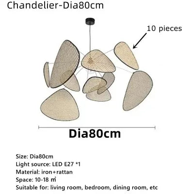 DecorBites™ Leaf Grid Handmade Rattan Screen Chandelier for Modern Living Room and Bedroom