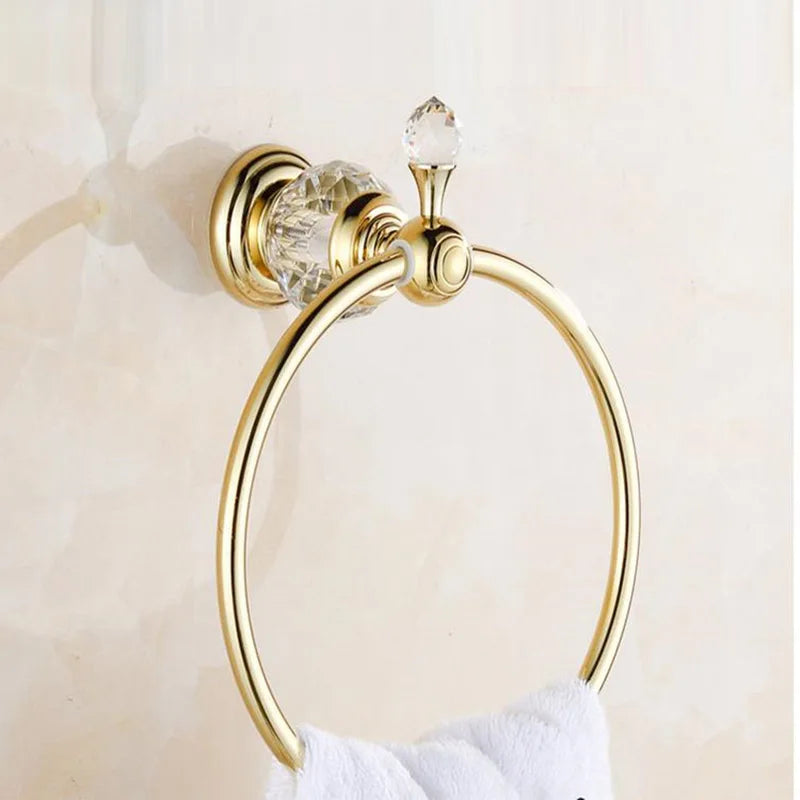 DecorBites™ Crystal Towel Holder: Elegant Chrome Towel Ring for Classic Bathroom, Wall Mounted Rack