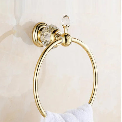 DecorBites™ Crystal Towel Holder: Elegant Chrome Towel Ring for Classic Bathroom, Wall Mounted Rack
