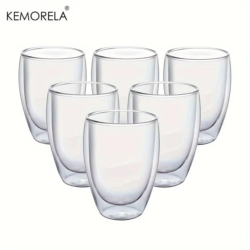 DecorBites™ Double Wall Glass Coffee Mugs - Insulated Espresso Glass Cups for Cappuccino Latte Tea Milk