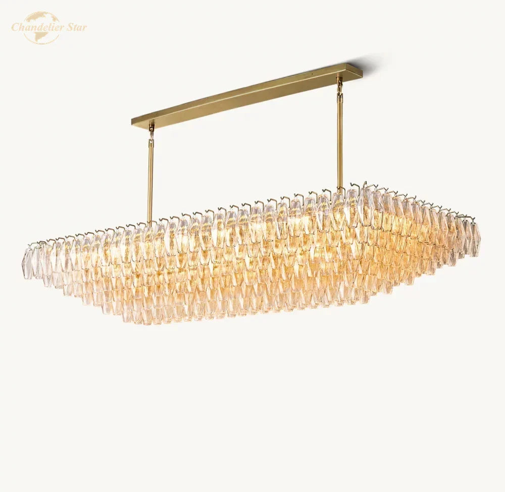 DecorBites™ Black Chiara Chandelier Clear Glass Rectangular Pendant Light for Modern Living Room Kitchen