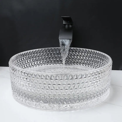 DecorBites™ Diamond Glass Basin Set with Matte Black Faucet and Pop-up Drain Mixer Tap
