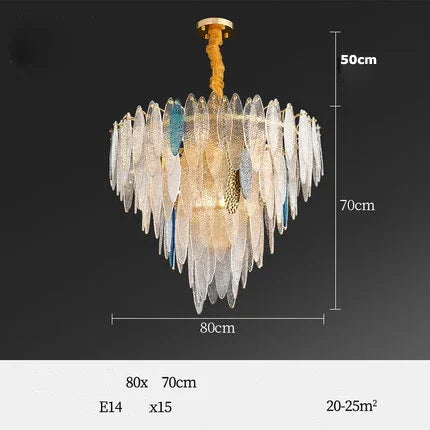 Gold Glass Pendant Chandelier 2-Tier 100cm