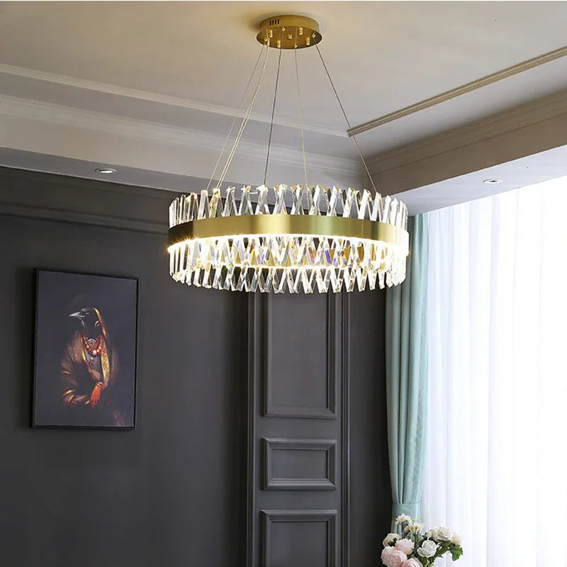 Decorbites™ Lámpara de Araña de Cristal Dorado: Lámpara de Comedor LED Rectangular Moderna