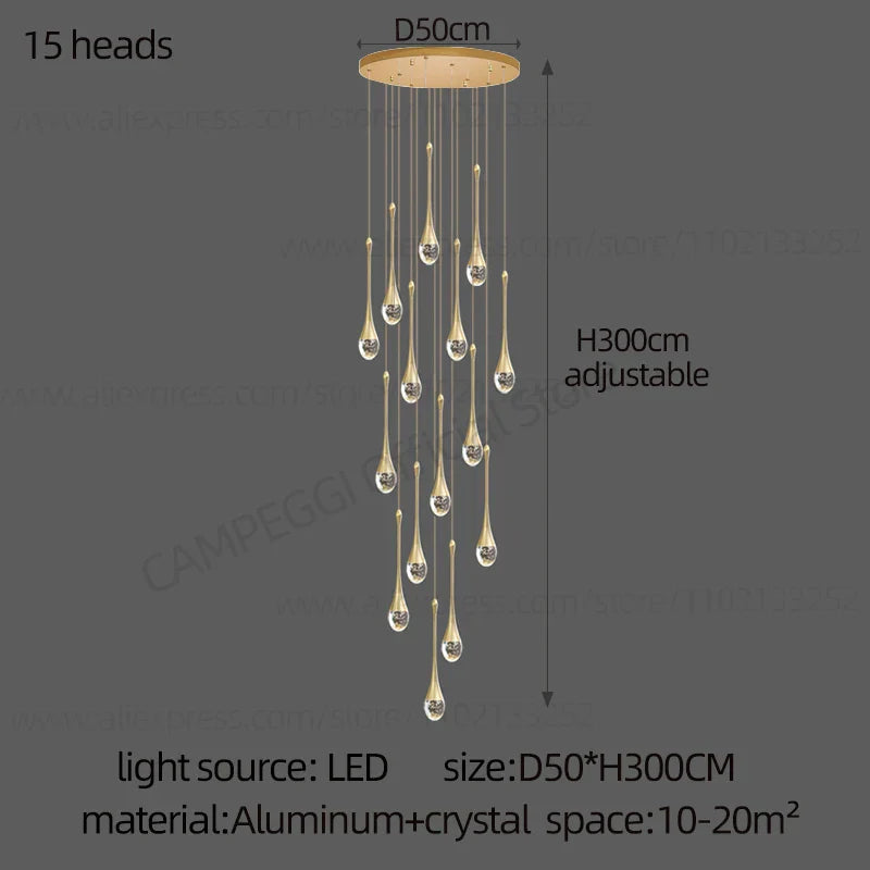DecorBites™ Crystal Chandelier: Modern LED Water Droplet Staircase Light