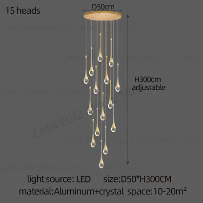 DecorBites™ Crystal Chandelier: Modern LED Water Droplet Staircase Light