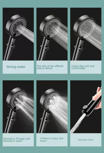 DecorBites™ Black Round High Pressure Shower Head with 6 Modes & Water Stop Knobs