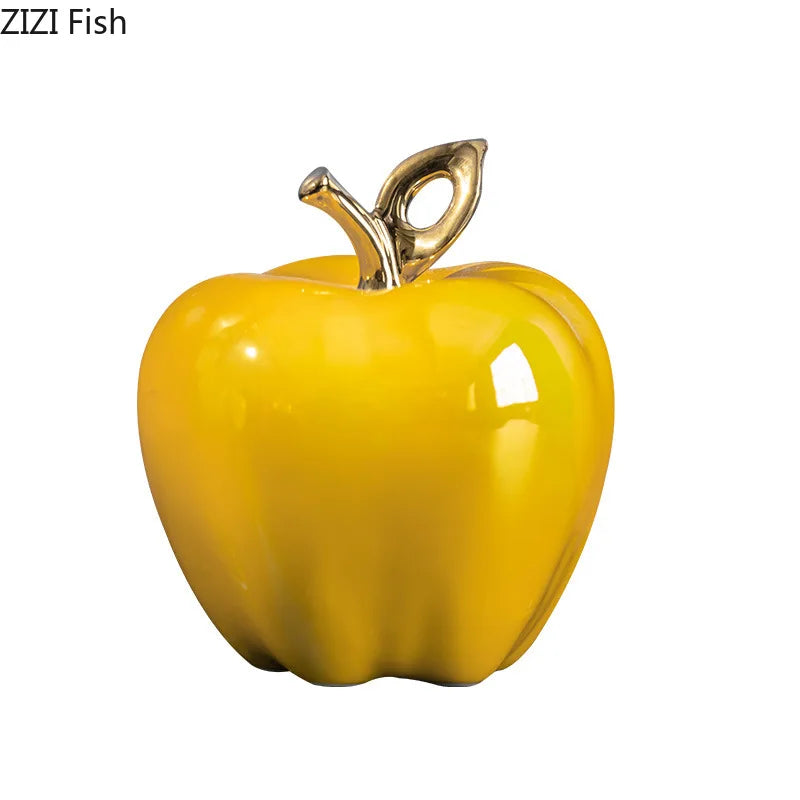 DecorBites™ Golden Ceramic Apple Sculpture Desk Decoration Ornaments Crafts Room Decor