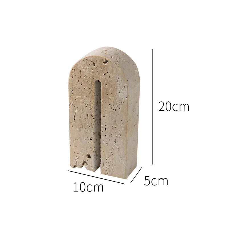 DecorBites™ Beige Travertine Stone Bookends - Luxury Vintage Book Holder Decor