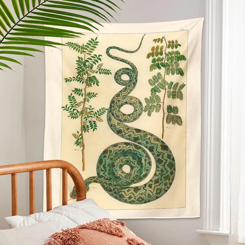 Decobites Celestial Snake Tapestry Wall Hanging - Hippie Botanical Dorm Decor