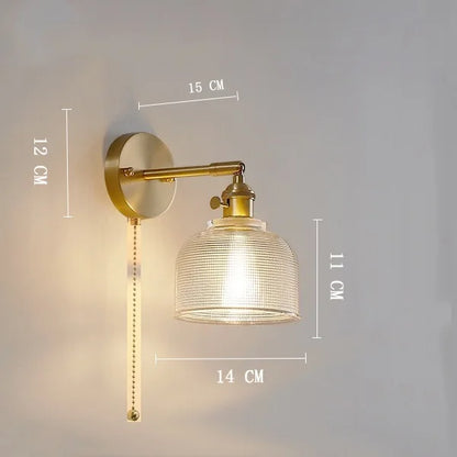 DecorBites™ Clear Glass LED Wall Light Copper Pull Chain Switch Modern Wandlamp