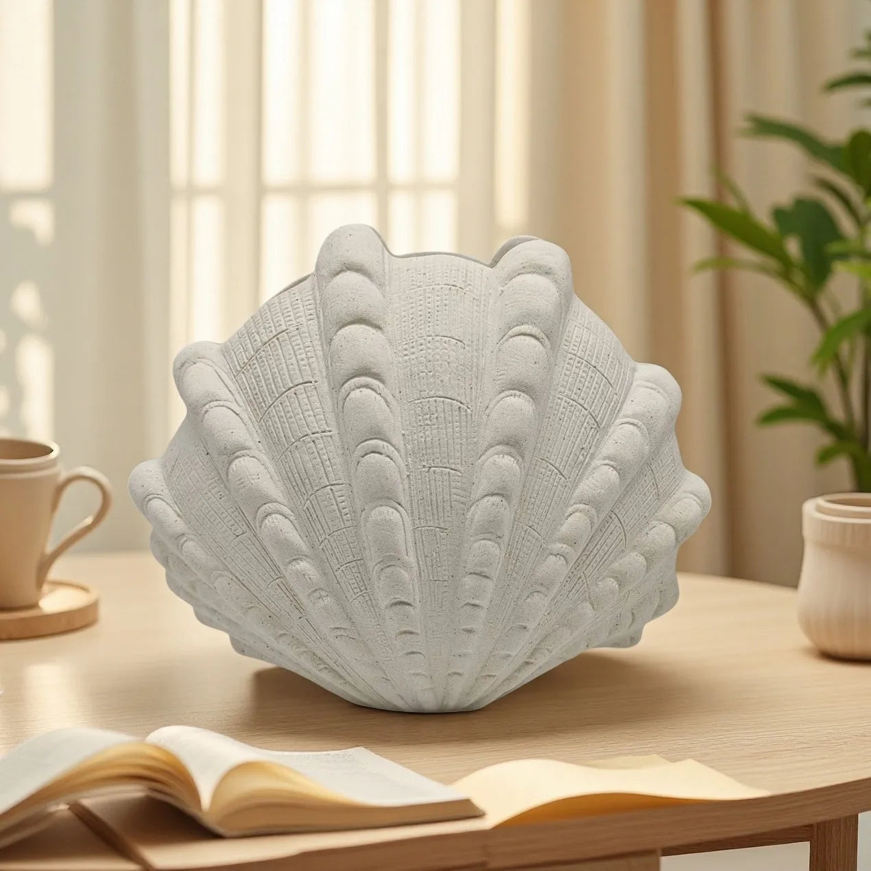 "Jarrón de cerámica con forma de concha DecorBites™ para decoración del hogar y arreglos de terrarios"