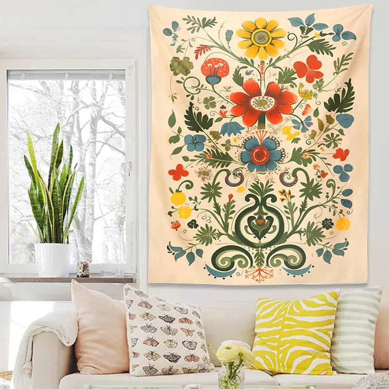 Decobites Floral Tapestry Wall Hanging: Celestial Flower Decor for Living Room & Bedroom