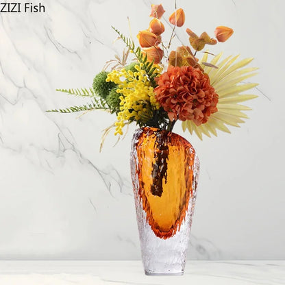 DecorBites™ Amber Glass Vase: Table Decor, Flower Arrangement, Hydroponic Plant Pot