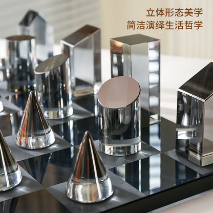 DecorBites™ Crystal Glass Chess Set Geometric Design Home Decor Figurines.