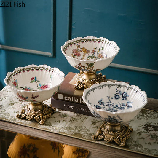 DecorBites™ Colorful Flower Pattern Fruit Bowl Tray, High-Footed Dessert Plate for Coffee Table