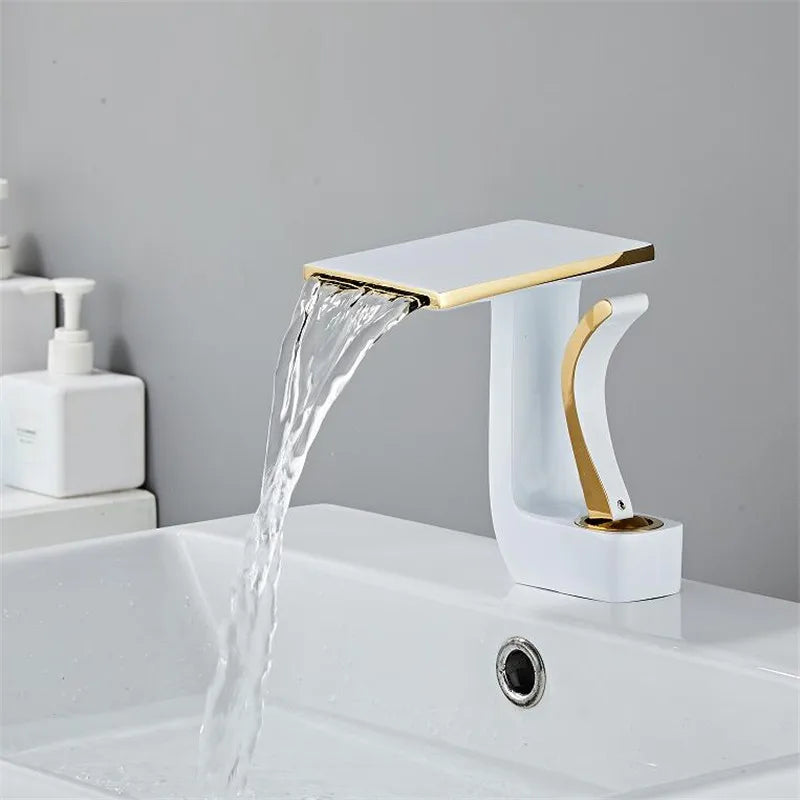 Decorbites™ Grifo de Lavabo de Latón Dorado y Negro para Baño Mezclador de Agua Fría y Caliente para Fregadero
