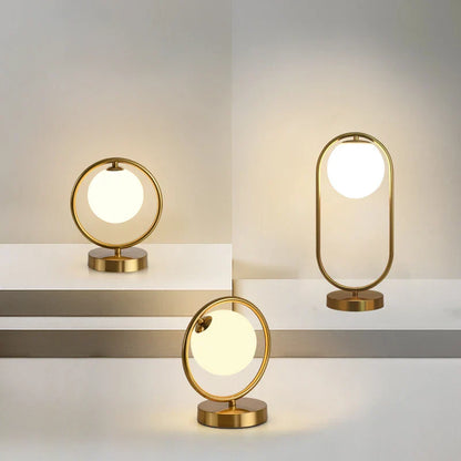 DecorBites™ LED Brass Glass Table Lamp for Bedside Reading Desk - Modern Round Ring Design
